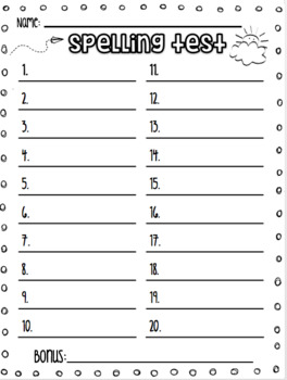 spelling test template 20 words